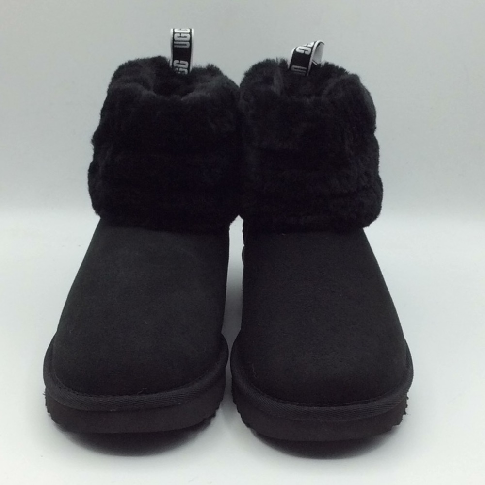 UGG Fluff Mini Black Graphic Quilted Suede Boots - Picture 2 of 6